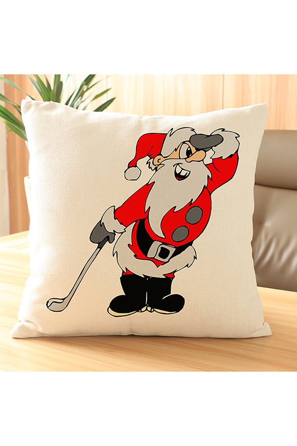 Cute Santa Claus Golf Print Merry Christmas Throw Pillow Cover Black-elleschic