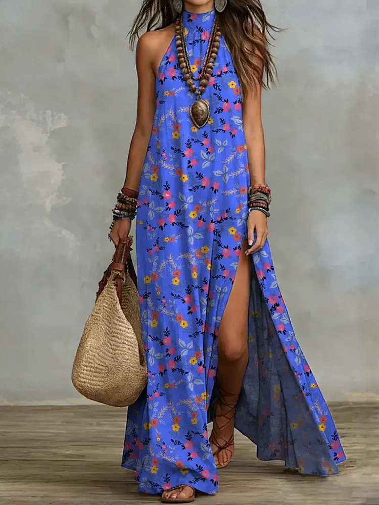 Women's Retro Floral Pattern Art Print Casual Stylish Cotton Dress