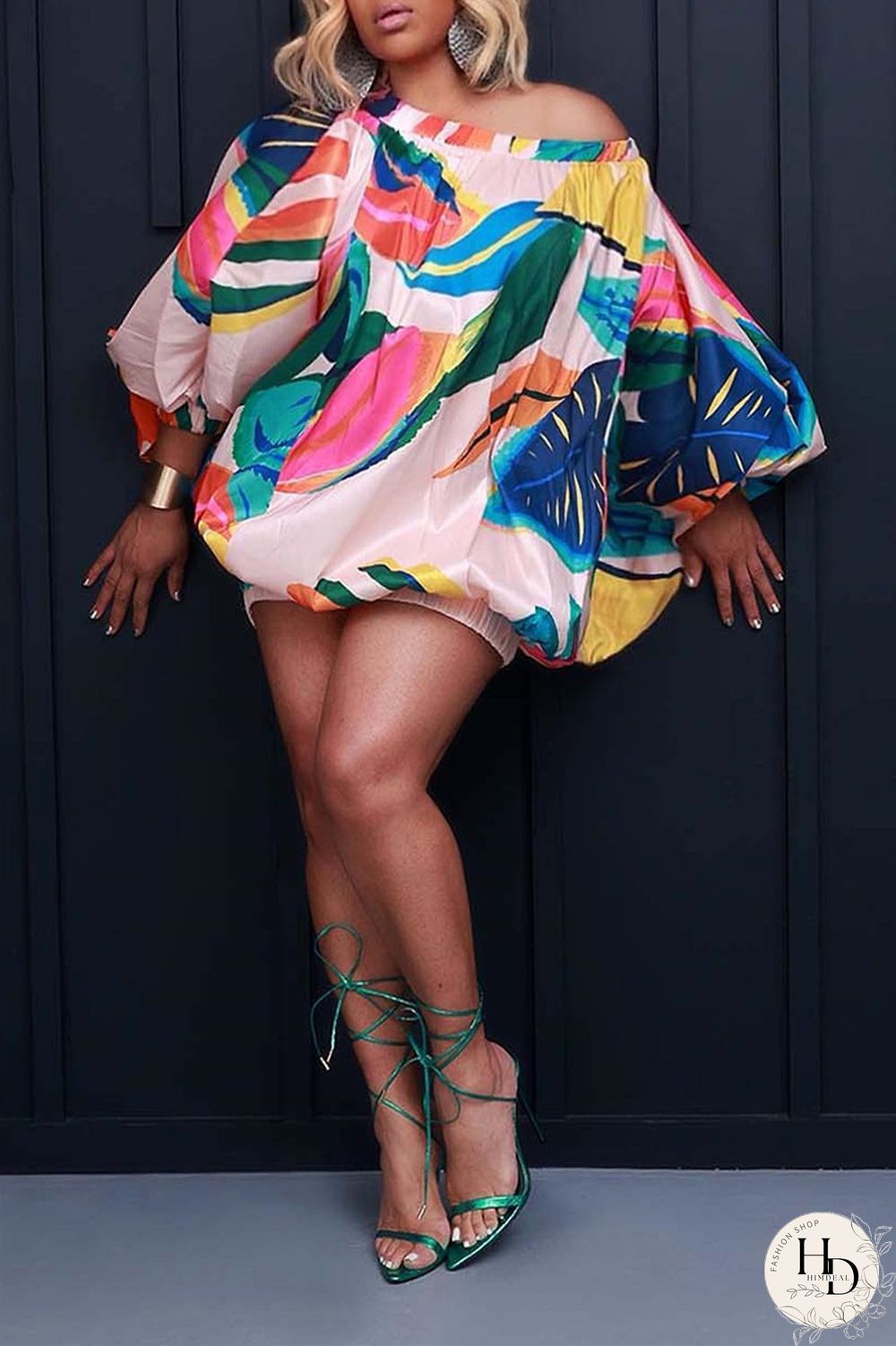 Red Green Casual Sweet Cute Simplicity Not Positioning Printed Basic Printing Off the Shoulder Ball Gown Dresses