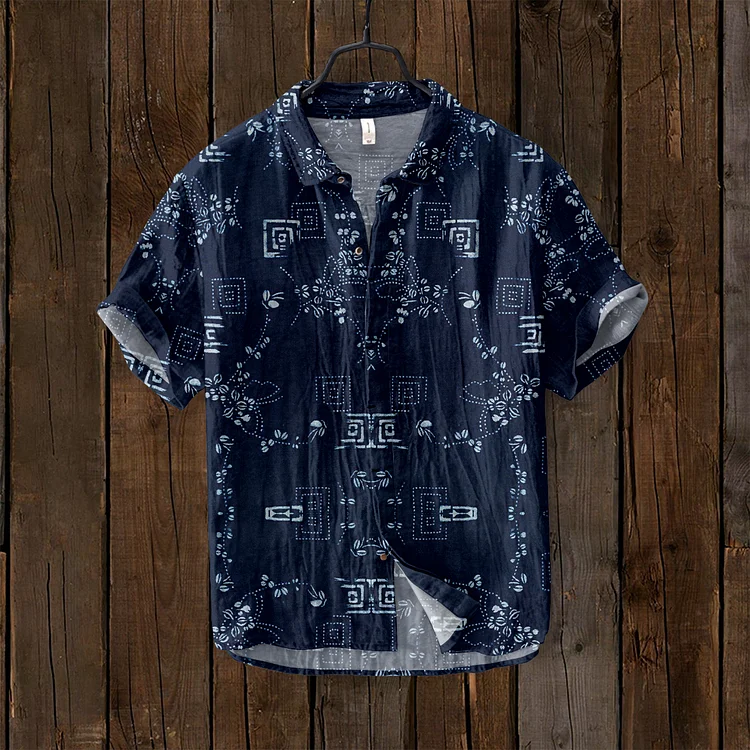 Vintage Geometric Floral Pattern Art Linen Blend Comfy Shirt