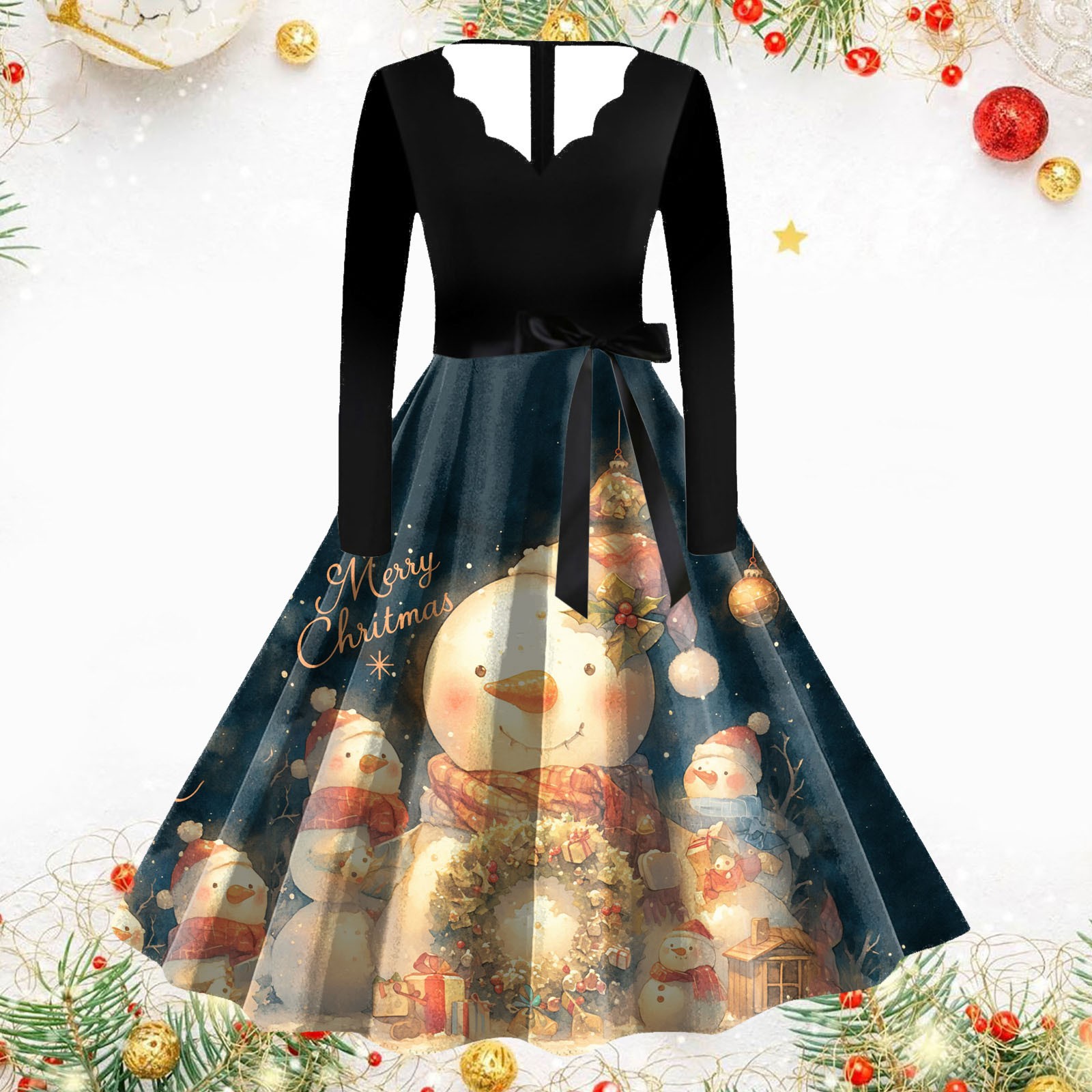 Resellerhostar 2025 Party Dresses Women'S Vintage Long Sleeve V Neck Christmas Dance Dress Creating Joyful Atmosphere Vestidos For Women Trendy