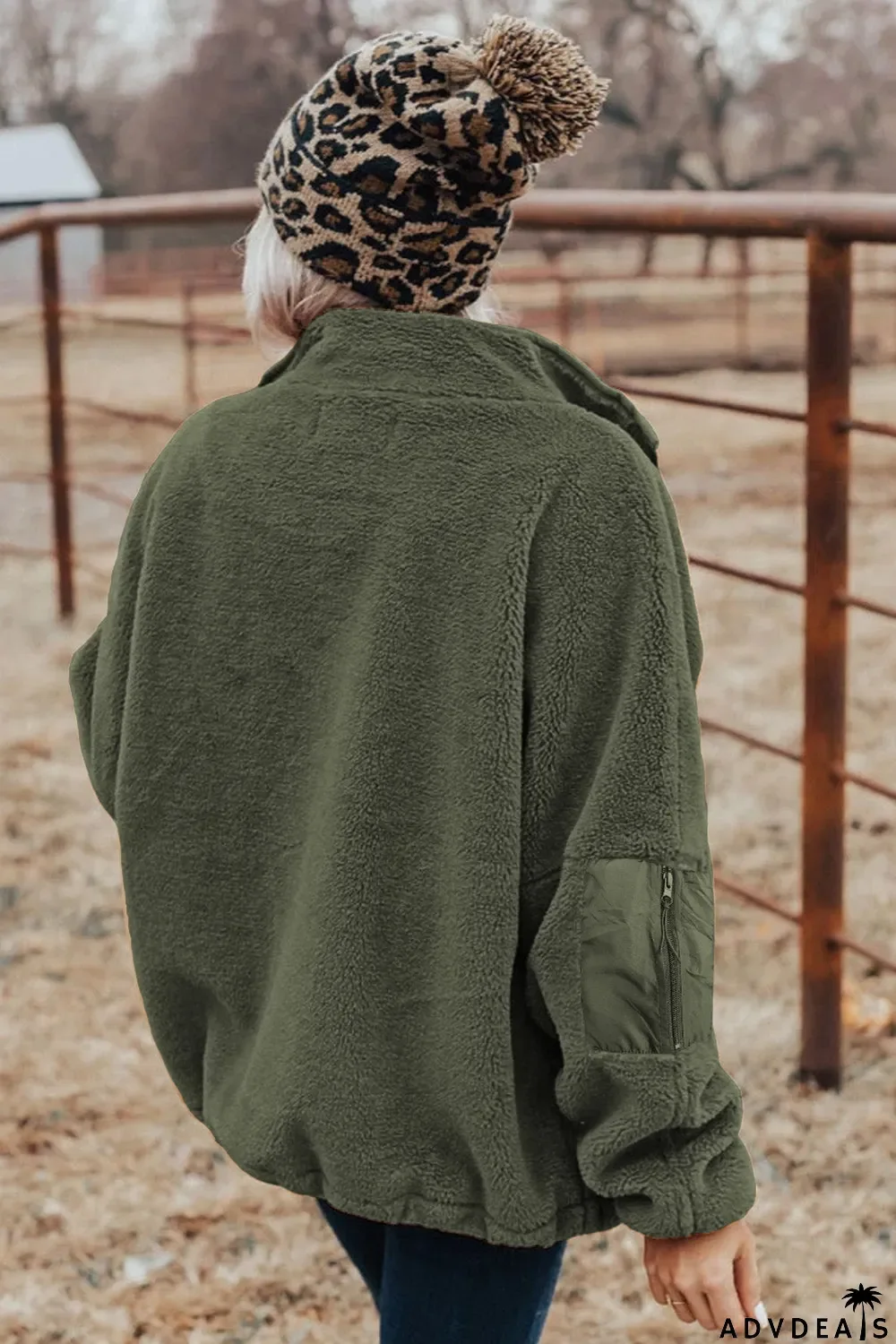 Zip Up Sherpa Coat With Pocket