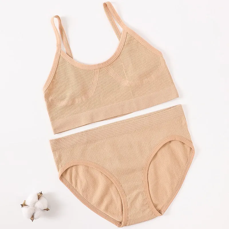 Women Bra Panties Set Seamless Bra Brief Cropped Cami Bralette Crop Top Brassieres Sexy Lingerie Active Bra Sport Underwear Set