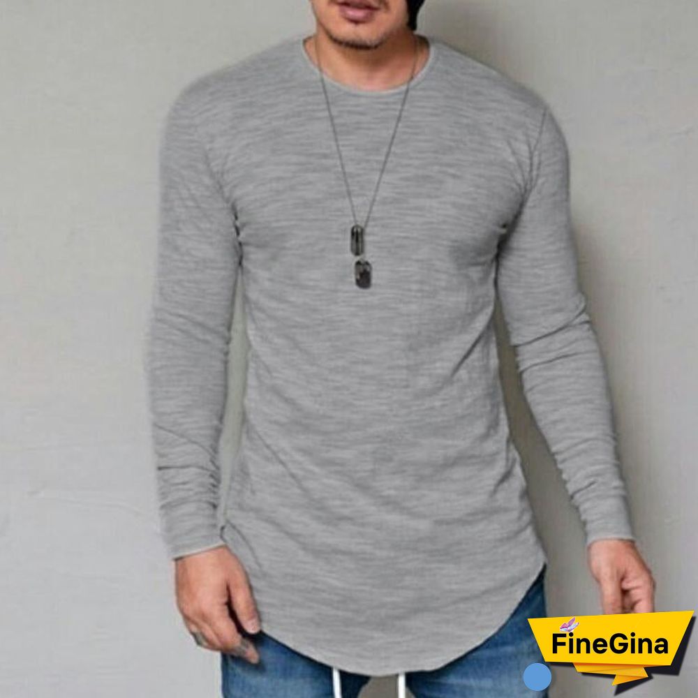 Plus Size Fashion Casual Slim Elastic Soft Solid Long Sleeve Men T Shirts Male Fit Tops Tee