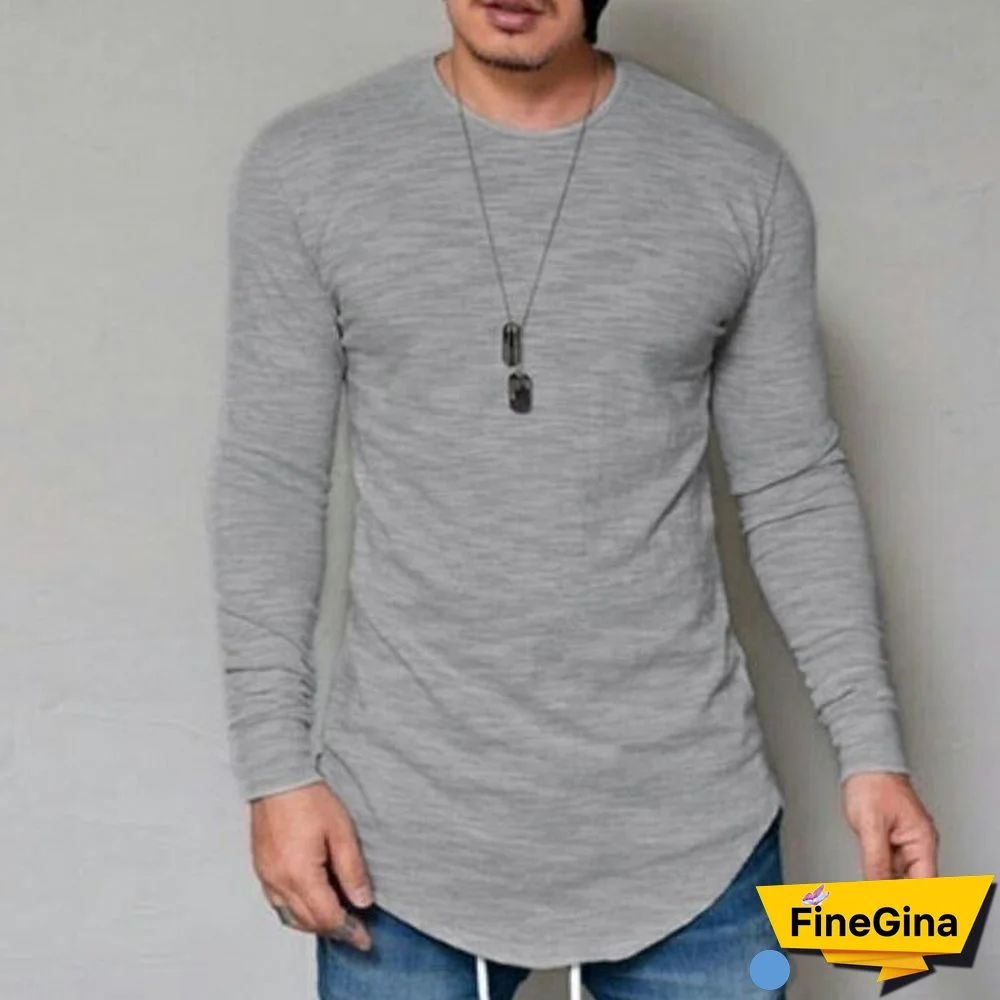 Plus Size Fashion Casual Slim Elastic Soft Solid Long Sleeve Men T Shirts Male Fit Tops Tee