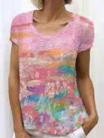 Vintage Retro Cancer Awareness Ribbon Art Gradient Style Women's Linen T-shirt