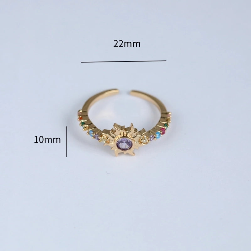 Copper Gold Plated Casual Minimalist Inlay Sun Artificial Opal Zircon Rings Earrings Necklace