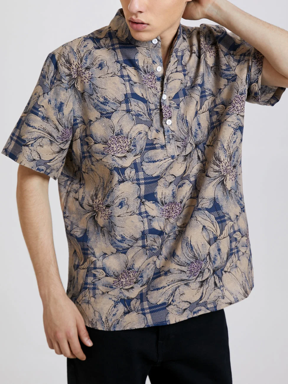 Aonga - Mens Floral Cotton Linen ShirtsF