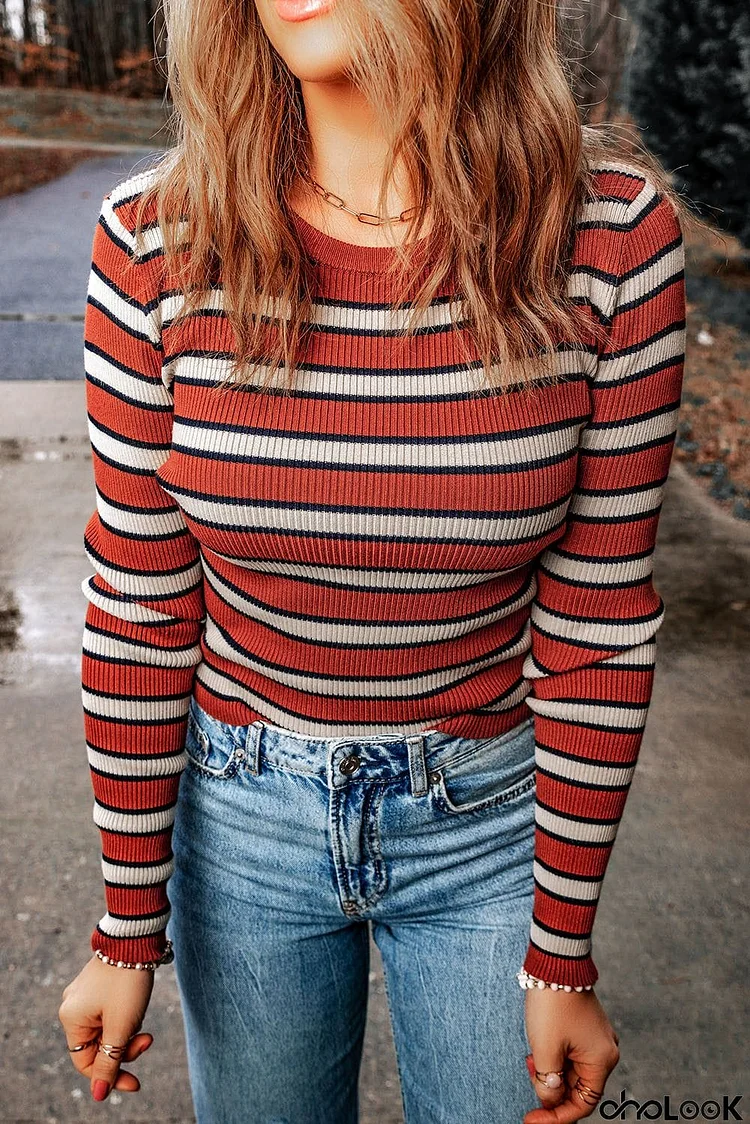 Double Take Striped Round Neck Long Sleeve Top