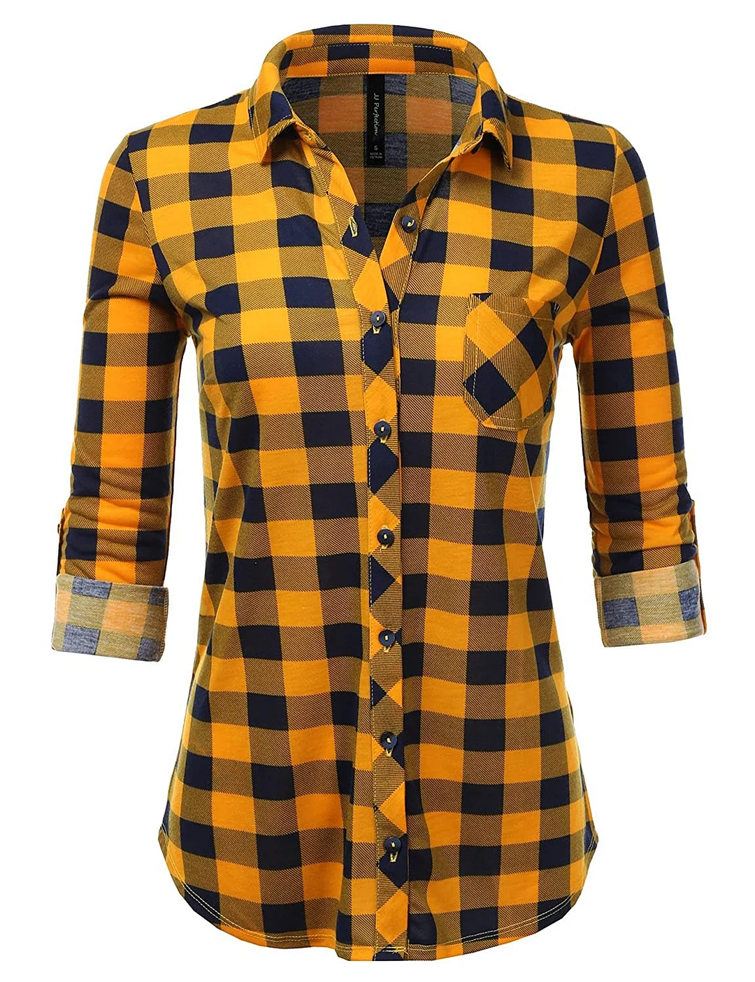 Women's Long Sleeve Collared Button Down Plaid Flannel Shirt