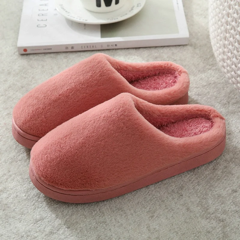 Men Winter Slippers Men and Women Couple Indoor Home Non-Slip Soft Cotton Shoes Women Solid Color Plush Slippers Shoes