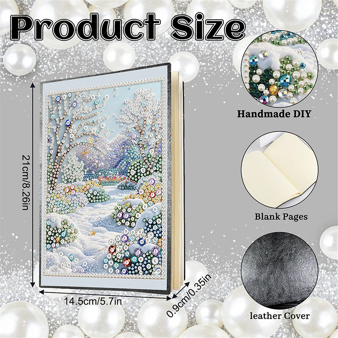 Winter Forest Partial Pearl DIY 50 Pages A5 Diamond Painting Notebook Special Shaped Diamond Art Diary Book Kits Wireless Strip 5D Crystal Art Paintings Sketchbook for Art Drawing