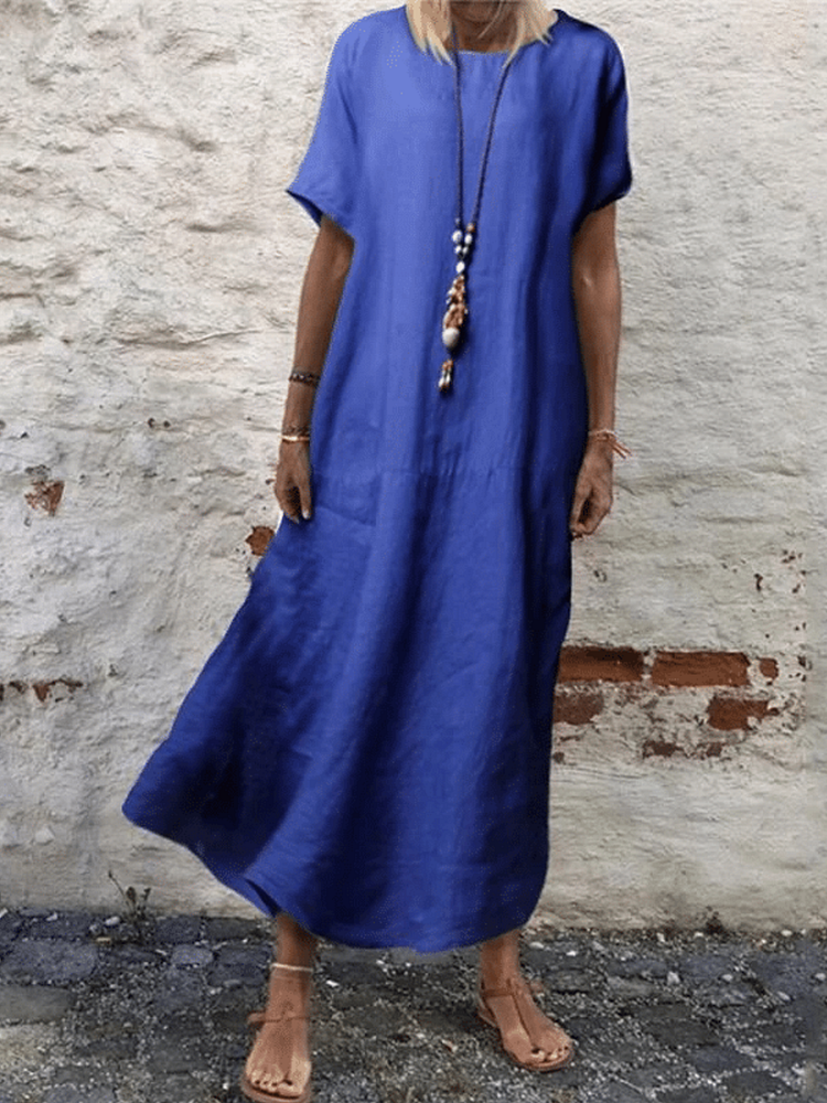 Crew Neck Solid Short Sleeve Casual Dresses