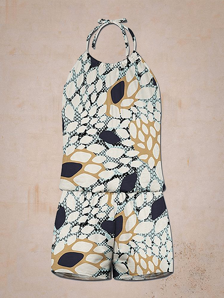 White & Yellow Abstract Halter Romper-Mayoulove