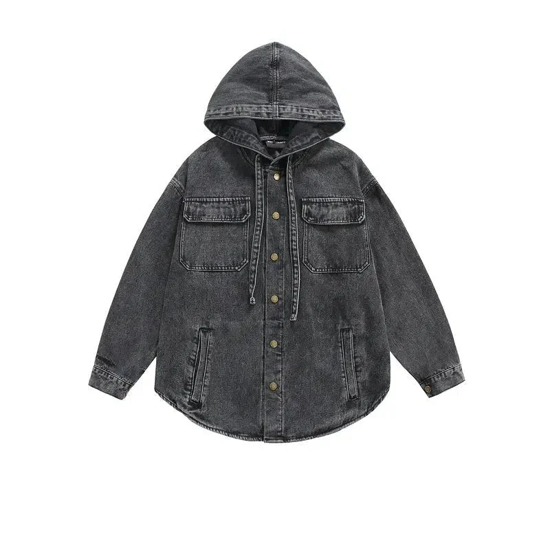 Aonga Distressed Hooded Denim Jacket