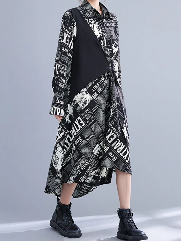 Fashion Print Panel Shirt Dress