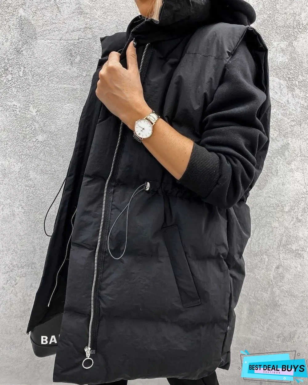 Drawstring Waist Zip Up Gilet Puffer Jacket