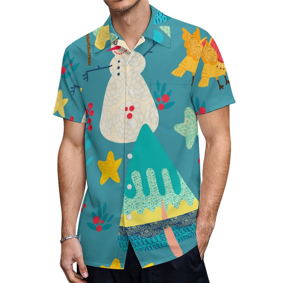Short Sleeve Christmas Animals And Symbols Hawaiian Shirt Mens Button Down Plus Size Tropical Hawaii Beach Shirts