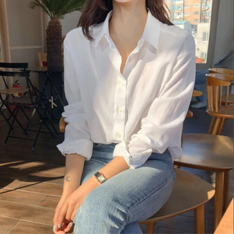 Uveng Uveng Shirt Female Fashion Fashion Design Sense Of Small Mature Retro Hong Kong Flavor Loose Shirt South Korea Simple