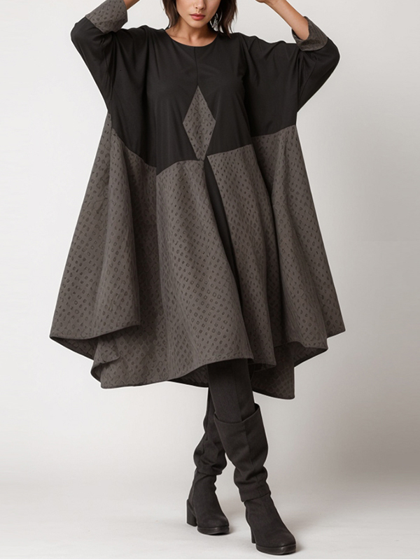 Loose Patchwork Irregular Pleated Hem Blouses