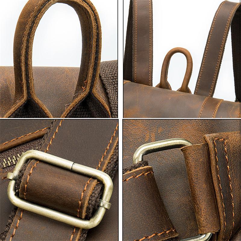 Distinct Vintage Look Genuine Leather Foldover Top Antique Brass Hardware Backpack