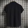Gioiacombo&trade; Nuova camicia estiva da uomo in cotone e lino tinta unita a maniche corte