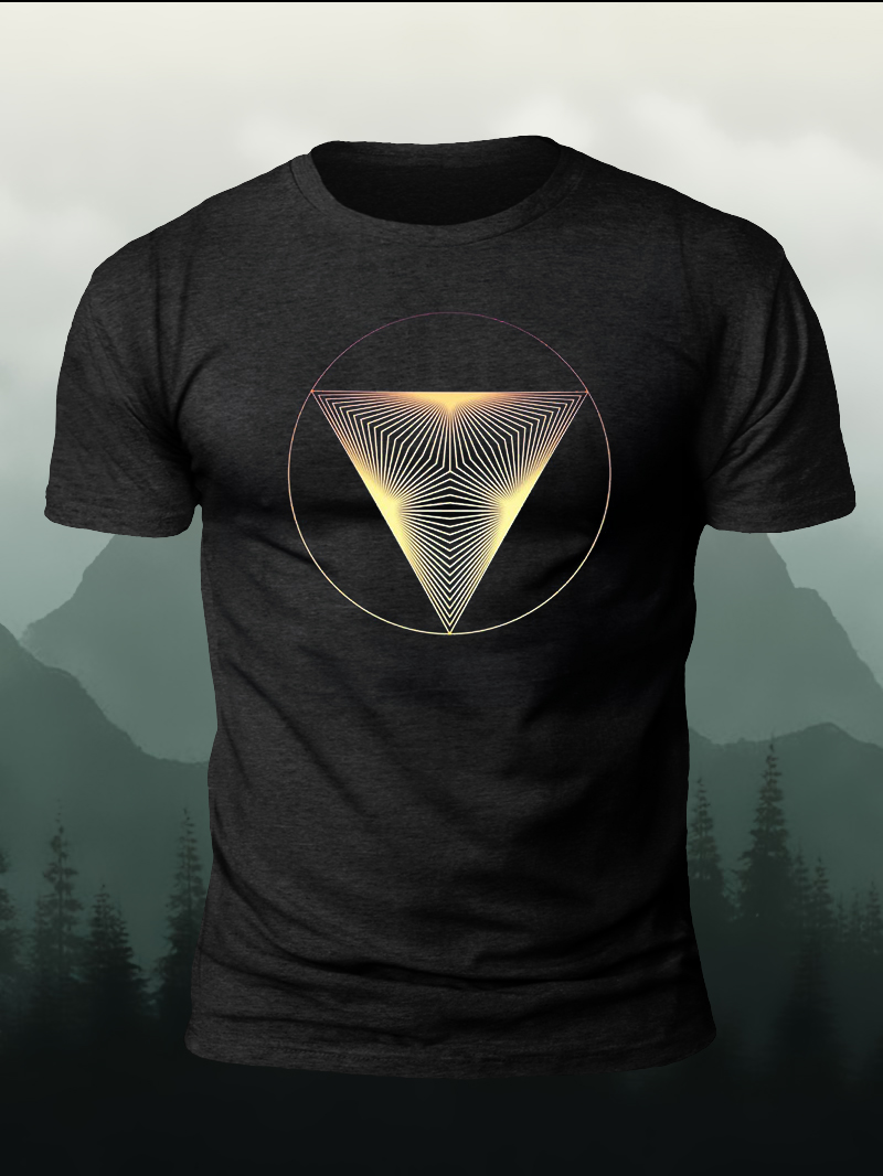 Golden Luxury Triangle Pyramid Over Print Short Sleeve T-Shirt