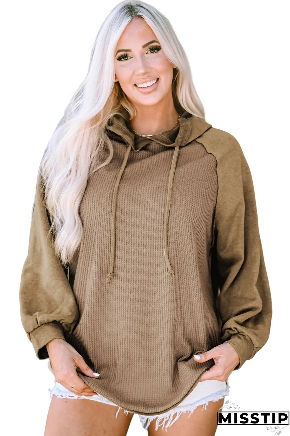 Waffled Expose Seam Drawstring Hoodie