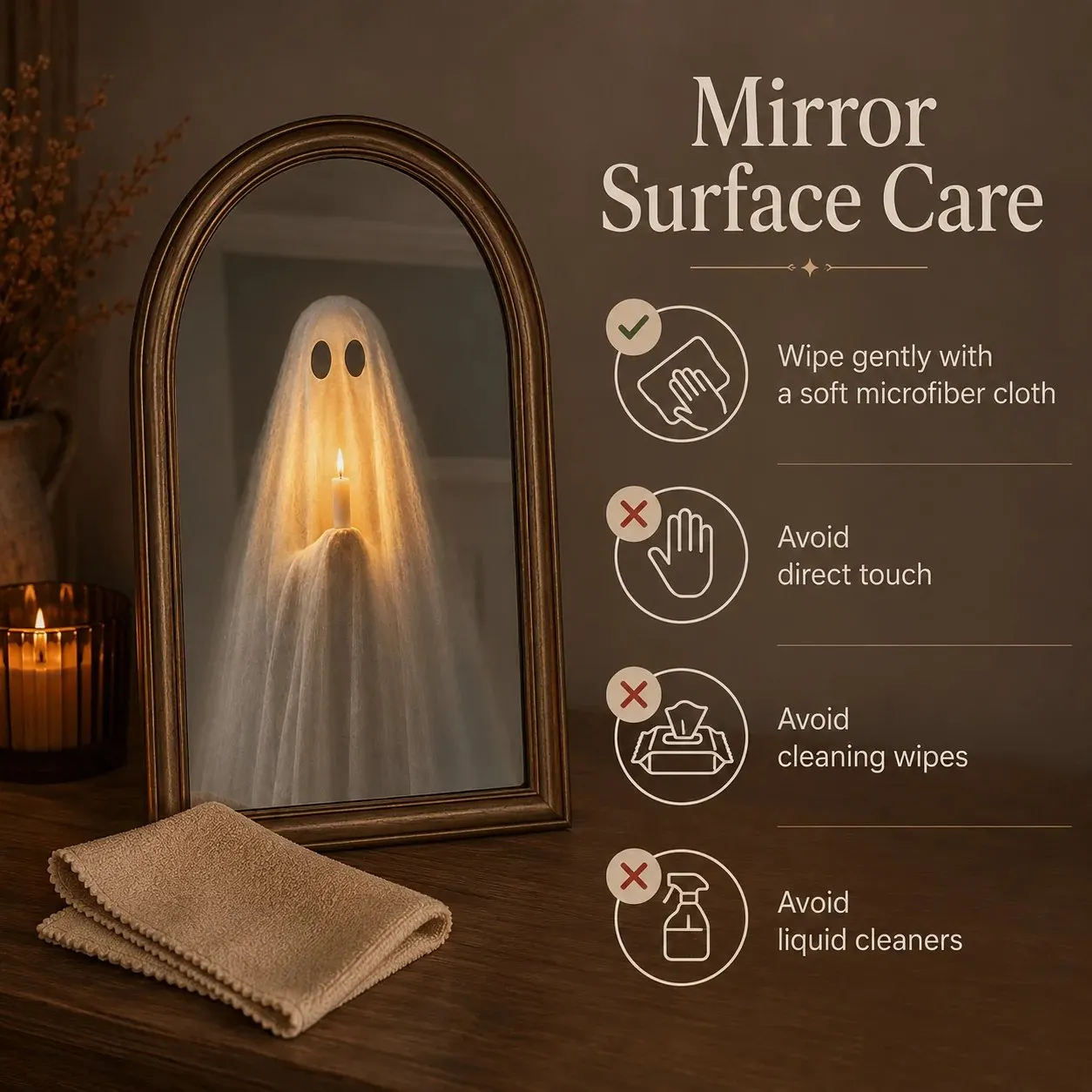 Halloween ghost mirror with USB power cord and inline switch