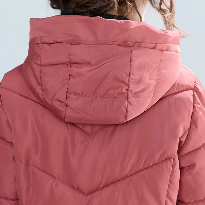 women new black trendy plus size hooded quilted coat women pockets zippered cotton coats