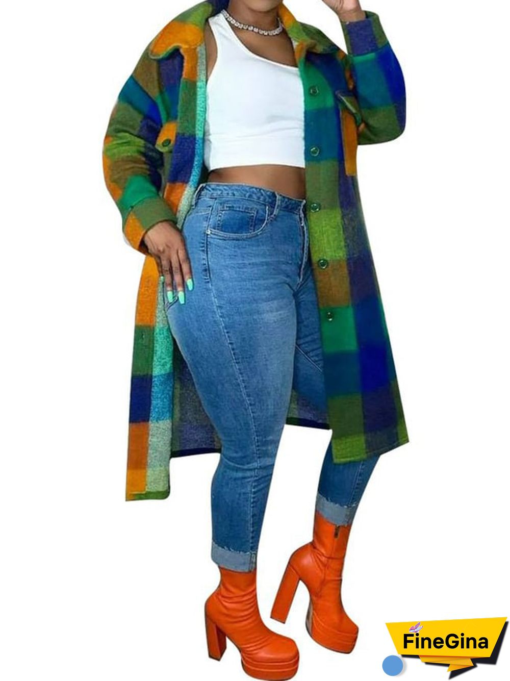 Women's Fashionable Colorful Patchwork Pocket Button Design Jacket