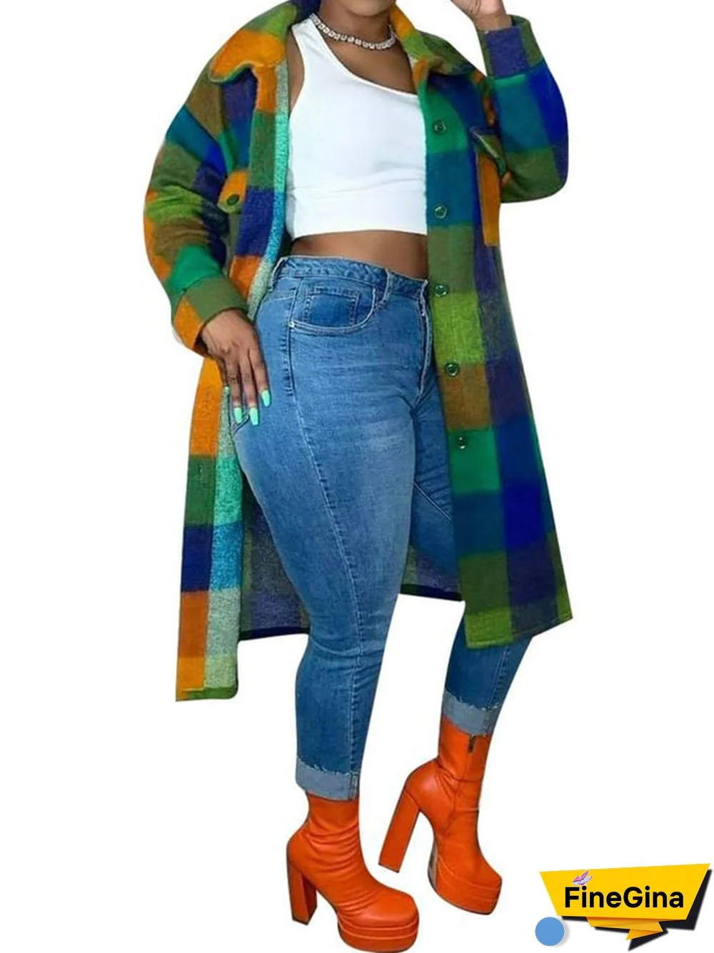 Women's Fashionable Colorful Patchwork Pocket Button Design Jacket