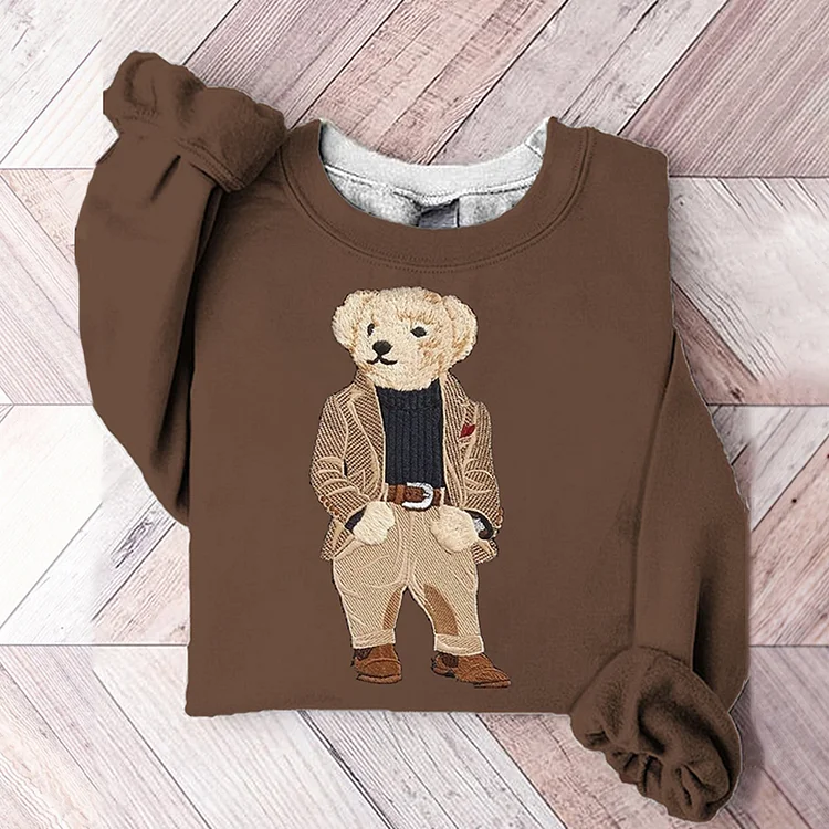 Wearshes Women's Gentlemen Teddy Bear In Clothes Print Sweatshirt