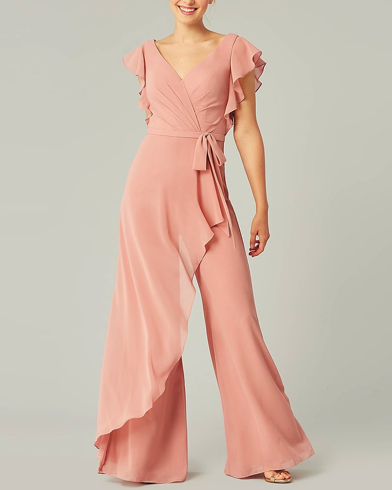 Mother of the bride chiffon ruffled jumpsuit