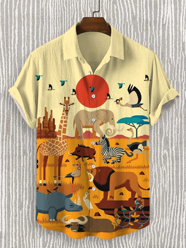 Men's Savanna Animals Art Print Short Sleeve Shirt