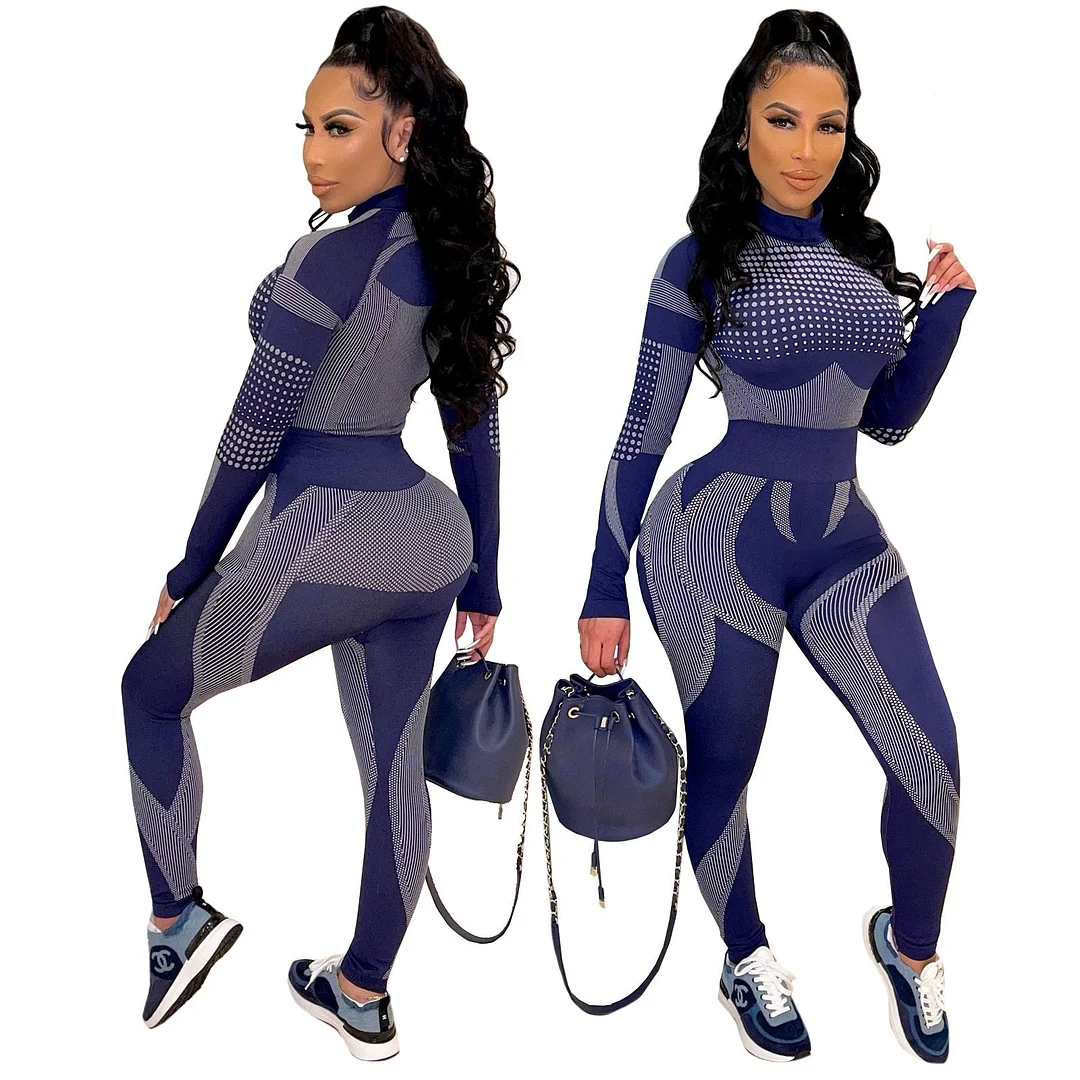 CM.YAYA Autumn Women's Set Long Sleeve T-shirt and Legging Sweatsuit Sport Tracksuit Two Piece Set Fitness Outfits Gym Yoga Suit