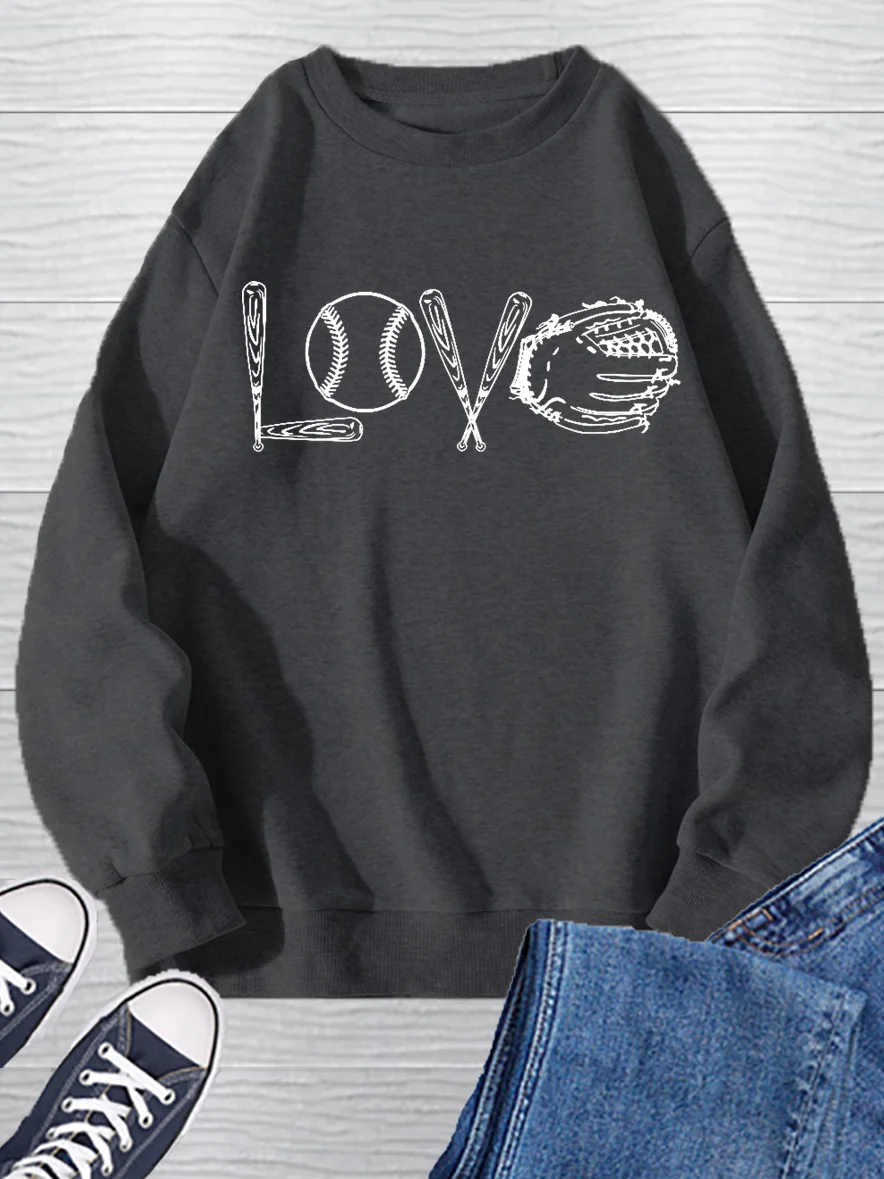 Love Baseball Print Long Sleeve Pullover