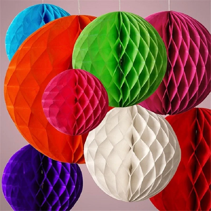 1Pcs 2 -12 Chinese Round Hanging Paper Honeycomb Flowers Balls Crafts Party Wedding Home DIY Decoration Paper Lantern Pompom