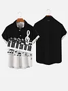 Black And White Contrasting Colors Stitching Mmusic Notes And Piano Keys Printing Men's Short Sleeve Shirt