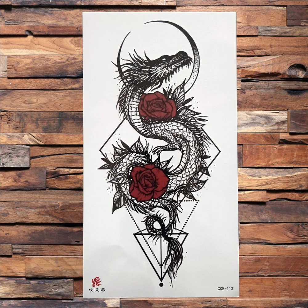 Black Dragon King Temporary Tattoo For Men Women Tree Snake Flower Tattoos Waterproof Unique Sword Flash Fake Tatoos Armbands