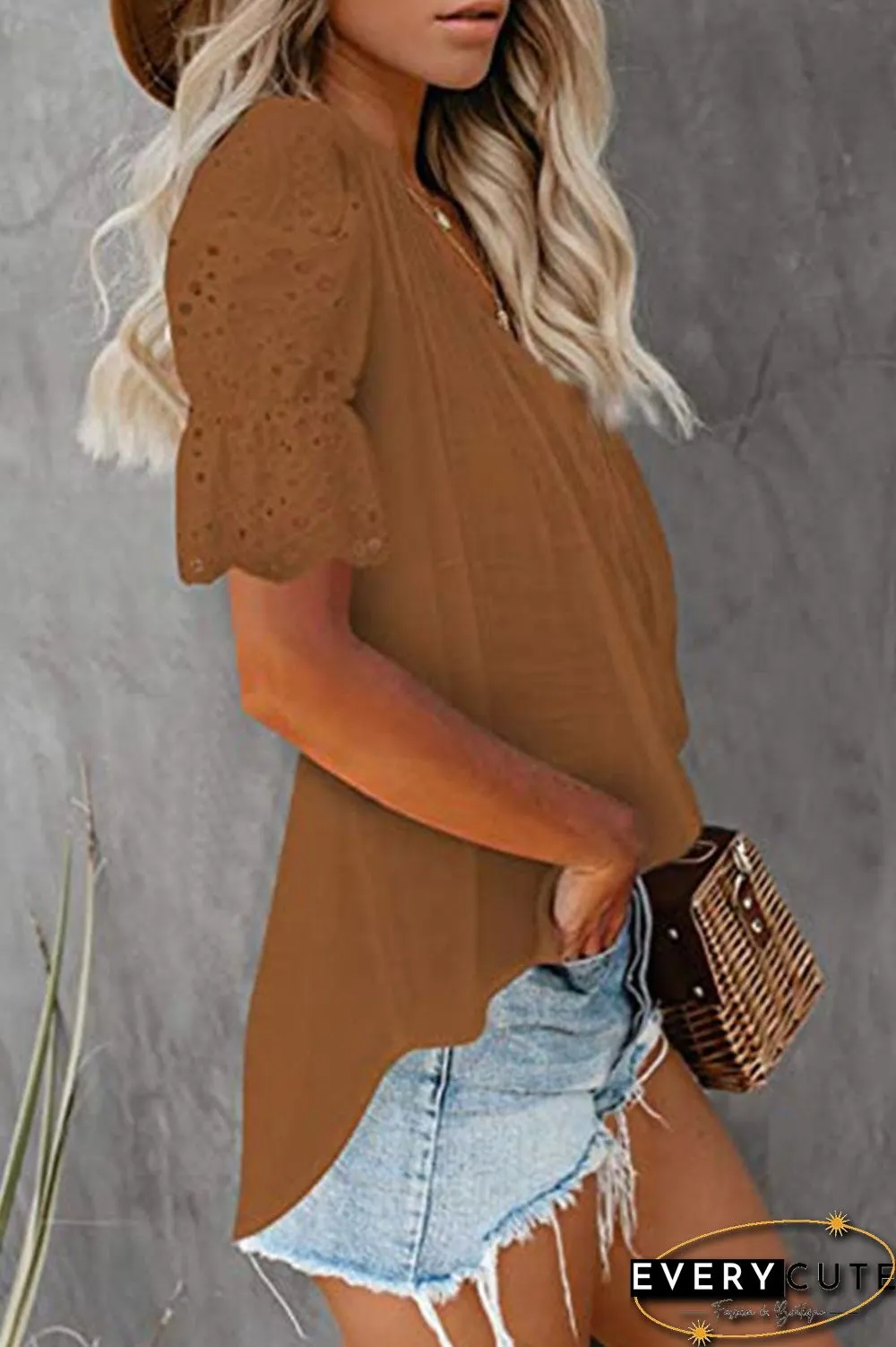 Fashion Solid Split Joint V Neck Tops(6 Colors)