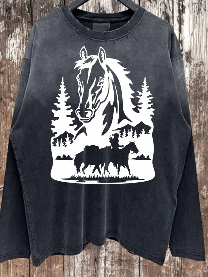 Western Style Vintage Sweatshirt With Old Holes