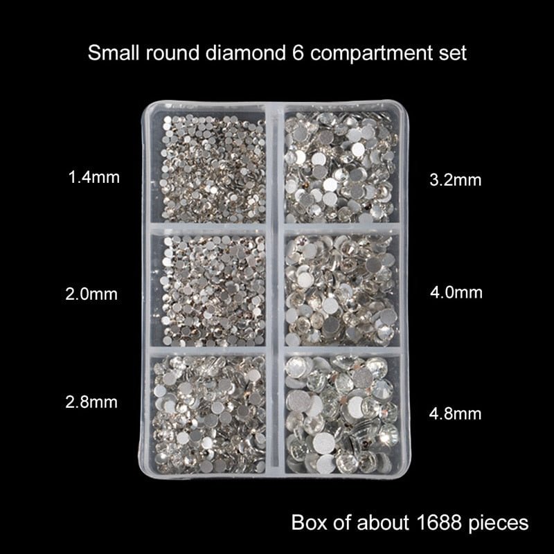 1 Box  Mix Sizes ss6-ss20 glass non hot fix rhinestone flat back crystal stone strass glitters nail diamond for DIY garment