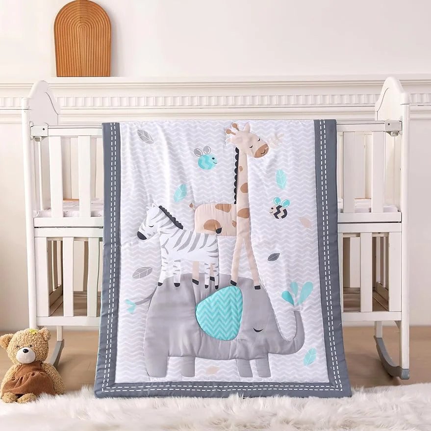 Crib Bedding, Premium 3-Piece Baby Bedding Set Elephant, Nursery Bedding Set, Breathable and Soft for Baby Boy and Girl