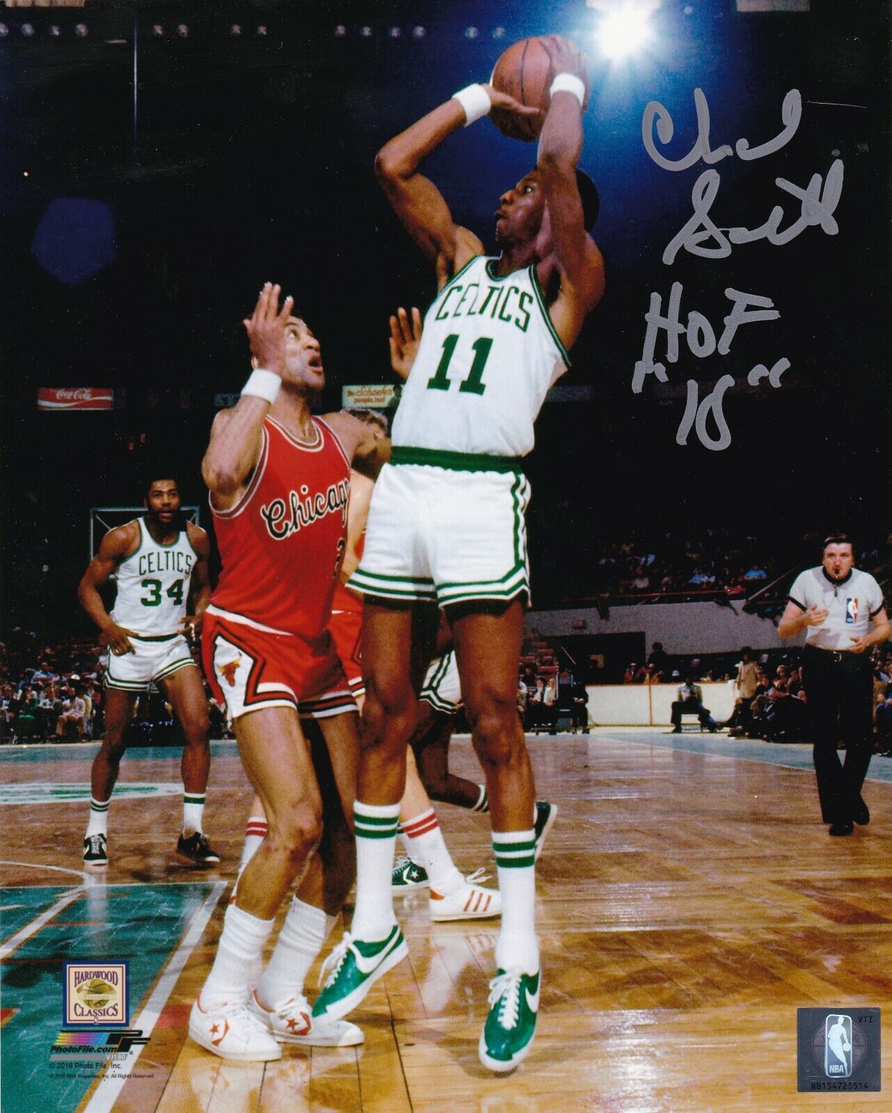 CHARLIE SCOTT BOSTON CELTICS H0F 2018 ACTION SIGNED 8x10