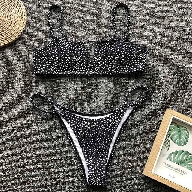 V-Bar Underwired Polka dot Bikini 2022 Women Ribbed swimsuit female Push up String swimwear Sexy Micro Bikini set bathing suit