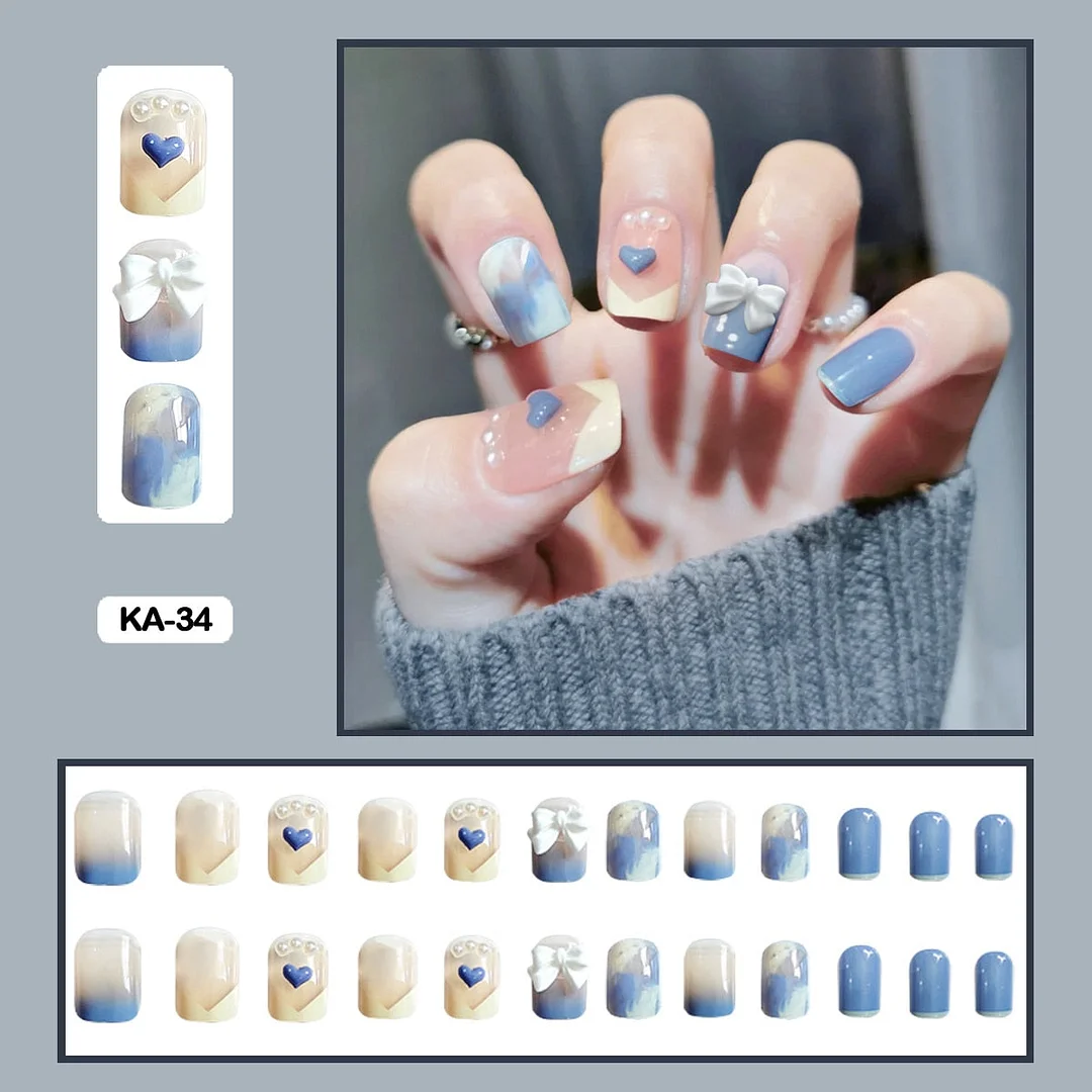 24PCS False Nails with Glue Lovely Fresh Personality Stick on Nails Retro Elegant Graffiti Press on Nails Art DIY Manicure Tool-Nail Inspo