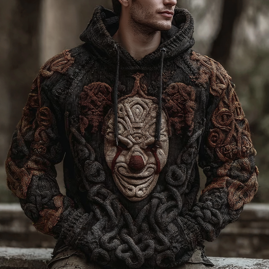 Men's Halloween Joker Mask Design Knit Beanie Sweater