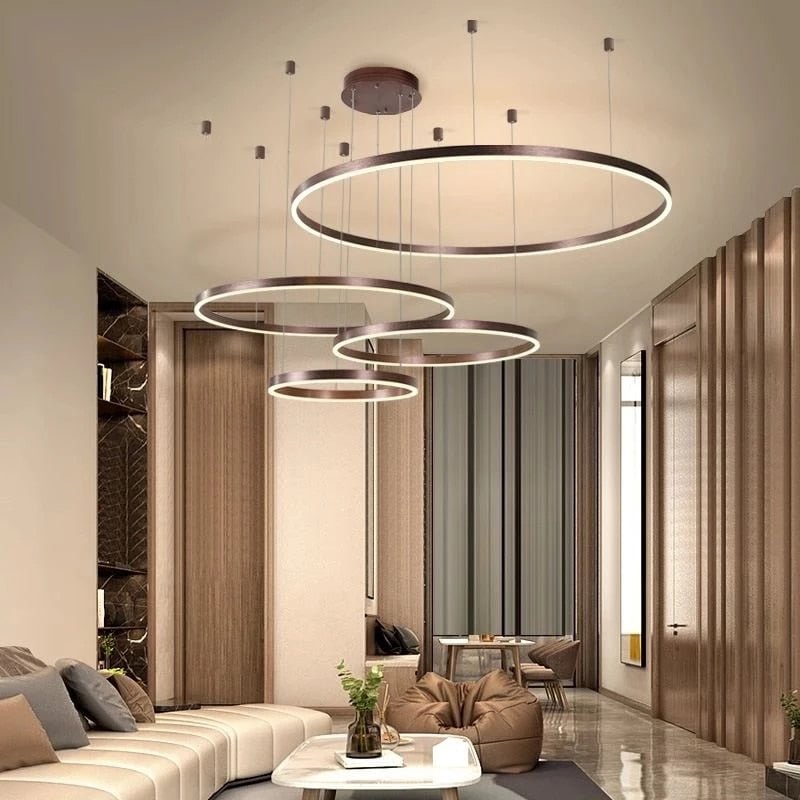 Nordic Minimalist Led Chandeliers Indoor Lighting Brushed Rings Ceiling Mounted Chandelier Lighting Kitchen Home Hanging Lamp