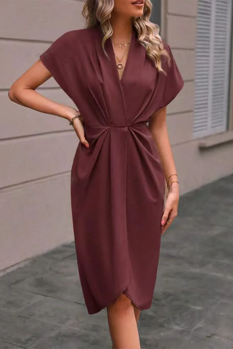 Elegant Solid Fold V Neck A Line Dresses main image 0